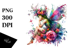 Vibrant Sitting Fairy PNG Product Image 1
