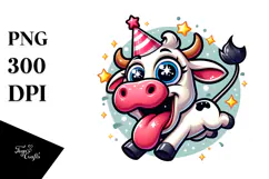 Goofy Cow in Party Hat, Trending PNG Product Image 1