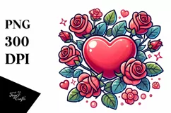 Cartoon Heart with Roses PNG Product Image 1