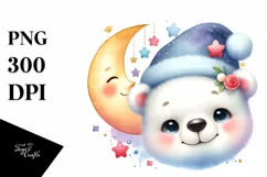 Colorful Baby Polar Bear with Moon and Stars Clipart Product Image 1