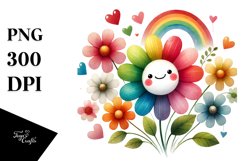 Smiling Flower with Hearts Watercolor PNG Product Image 1