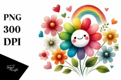 Smiling Flower with Hearts Watercolor PNG Product Image 1