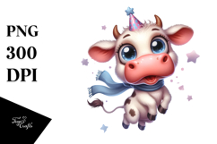 Playful Cow with Party Hat PNG Product Image 1