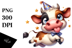 Cute Cartoon Cow with Party Hat, Transparent PNG Product Image 1
