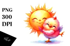 Colorful Baby Chicken with Sun, PNG Product Image 1
