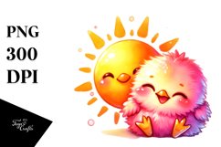Colorful Baby Chicken Cuddling Star, PNG Product Image 1