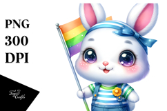 Vibrant Watercolor Smiling Cute Baby Rabbit PNG Product Image 1