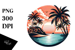 Retro Tropical Island Sunset PNG Product Image 1