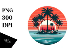 Retro Tropical Island Sunset PNG Product Image 1