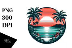 Retro Tropical Island Sunset PNG Product Image 1