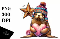 Colorful Walrus Sitting on a Star PNG Product Image 1