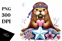Colorful Walrus on Star PNG Product Image 1