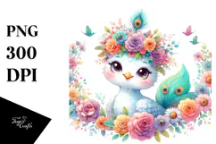 Pastel Peacock with Flower Crown | Sublimation | Clipart Product Image 1