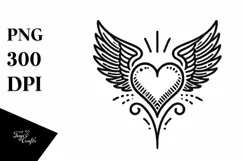 Tattoo Style Heart with Wings, PNG Product Image 1
