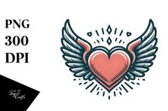 Tattoo Style Heart with Wings, PNG Product Image 1