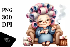 Old Lady Teacup Hair Curlers | Clipart Product Image 3