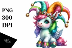 Colorful Baby Unicorn with Jester's Hat PNG Product Image 1