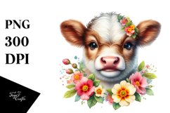 Baby Highland Cow with Primrose, Transparent PNG Product Image 1