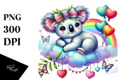 Adorned Boho Koala on Cloud with Hearts PNG Product Image 1