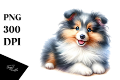 Watercolor Cute Baby Shetland Sheepdog PNG Product Image 1