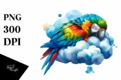 Colorful Watercolor Macaw on Cloud | Clipart Product Image 1