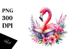 Reading Flamingo Book Sticker Clipart Product Image 1