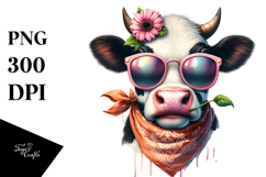 Cow with Sunglasses and Flower, Transparent PNG Product Image 1