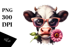 Cow with Sunglasses and Flower, Transparent PNG Product Image 1