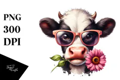 Cow with Sunglasses and Flower, Transparent PNG Product Image 1