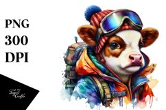Colorful Baby Cow with Mountaineer&#039;s Gear PNG Product Image 3
