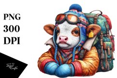 Colorful Baby Cow with Mountaineer&#039;s Gear PNG Product Image 3