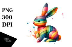 Colorful Bunny on Splashy Background PNG Product Image 1