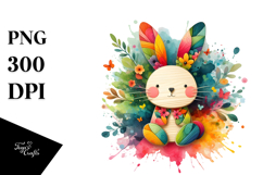 Colorful Bunny on Splashy Background PNG Product Image 1