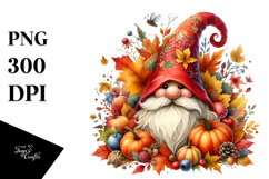 Vibrant Autumn Gnome Watercolor PNG Product Image 1