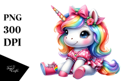 Cute Baby Unicorn with Floral Wreath PNG Product Image 1