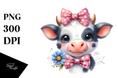 Funny Baby Cow with Bow PNG Product Image 1