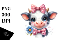 Funny Baby Cow with Bow PNG Product Image 1