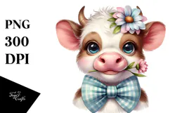 Funny Baby Cow with Bow PNG Product Image 1