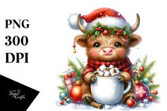 Cute Highland Cow Christmas PNG Product Image 3