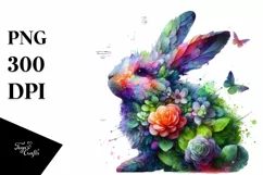 Abstract Bunny with Plant Leaves and 3D Flowers PNG Product Image 3