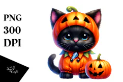 Cute Baby Black Cat Halloween Clipart Product Image 1