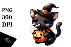 Cute Baby Black Cat Halloween Clipart Product Image 1