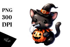 Cute Baby Black Cat Halloween Clipart Product Image 1