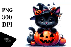 Cute Baby Black Cat Halloween Clipart Product Image 1