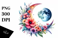 Vibrant Half Moon with Flowers, Transparent PNG Product Image 1