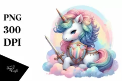 Colorful Baby Unicorn with Shield and Sword PNG Product Image 3