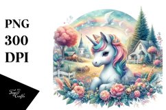 Colorful Baby Unicorn with Country Scene PNG Product Image 3