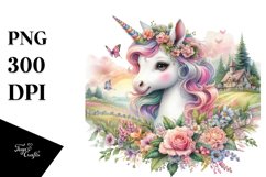 Colorful Pastel Baby Unicorn Country Scene PNG Product Image 1