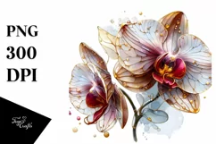 Detailed y Orchid with Golden Splash | Sublimation Clipart Product Image 1