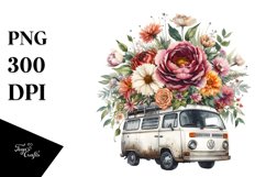 Vintage Campervan with Flowers PNG Product Image 1
